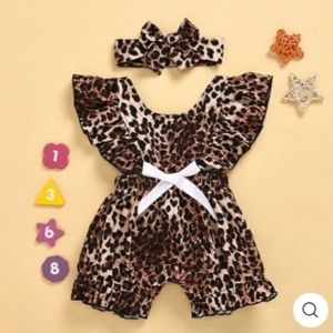 2 piece Leopard pattern jumpsuit + headband